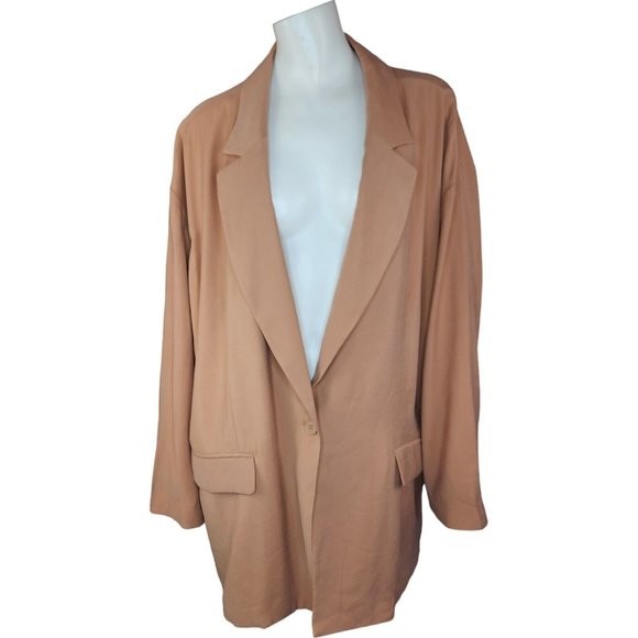 Open Edit Jackets & Blazers - Open Edit Womens 3X Camel Button Closure Long Sleeve V-Neck Blazer Business